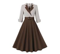 Generico Abito da Donna Elegante Vintage Anni '40, Stile Rockabilly, Abito da Cocktail, Stile retrò, a Maniche Corte, Colletto Peter Pan, Lunghezza al Ginocchio, per Feste, Clubwear