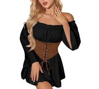 Generico Abito da donna medievale con maniche a tromba, abito tradizionale irlandese per donne rinascimentali,cosplay, carnevale, feste di Halloween,Costume Ladro Donna,Costumi Carnevale