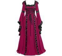 Generico Abito Da Donna Retrò Medievale Maxi Maniche Tromba Stile Abbigliamento Rinascimentale Sera Taglie Forti Manica Lunga Costume Regina Halloween Carnevale