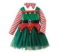 Generico Abito da Festa per Ragazze Elegante con tutù in Velluto a Maniche Lunghe Decorato da Fiocco e Dettagli in Pizzo Floreale Perfetto per Eventi Speciali e Occasioni di Gala (Green, 2-3 Years)