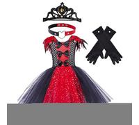 Generico Abito da vampiro per ragazze,Costume da vampiro per ragazze | Abito in tulle gotico per adolescenti | in tulle gotico per Halloween da 2 a 12 anni con corona, guanti e catena per clavicola