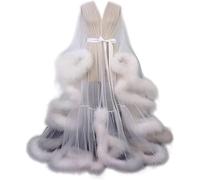 Generico Abito di Piume Trasparenti con Maniche Svasate per Le Donne Prospettiva Vestaglia da Notte Set Abito con Vestaglia di Piume Lunghe V Vestito Kimono Pigiama,005,One Size