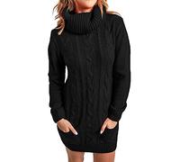 Generico Abito Donna Casual Maglia Tondo Lunghe Autunno Inverno Comodo Elegante Tessuto Morbido Chiusura Frontale Versatile Giornata Speciale Occasione (Black, S)