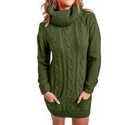 Generico Abito Donna Casual Maglia Tondo Lunghe Autunno Inverno Comodo Elegante Tessuto Morbido Chiusura Frontale Versatile Giornata Speciale Occasione (Green, M)