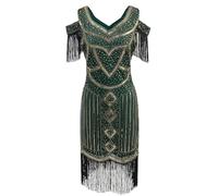 Generico Abito Donna Cerimonia - Vestito Donna Gonna con Frange per Abito da Sera Europeo e retrò (Dark Green XXL)