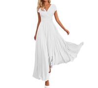 Generico Abito Donna Elegante - Abito Estivo in Stile Bohémien con Scollo A V Maniche Corte E Vita Aderente Confortevole Ed Elegante Ideale per La Casa per Quando Si È Fuori Casa E per Le Vacanze