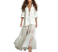 Generico Abito Donna Elegante - Abito Lungo con Colletto Risvoltato E Tasche Abito Midi Casual E Svolazzante per Tutti I Giorni Confortevole Ed Elegante Ideale per La Casa per Quando