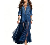 Generico Abito Donna Elegante - Abito Lungo con Colletto Risvoltato E Tasche Abito Midi Casual E Svolazzante per Tutti I Giorni Confortevole Ed Elegante Ideale per La Casa per Quando