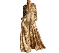 Generico Abito Donna Estivo Abito Elegante A Maniche Lunghe con Stampa Floreale Stile Francese Che Snellisce La Vita Perfetto per Tutti I Giorni Casual da Donna Elegante Estivi Estivo (Khaki-b, M)