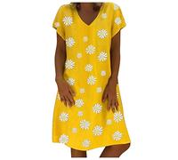 Generico Abito Donna Estivo Comodo Scollo a V Larghe Abiti da Sole Elegante Prendisole Lungo Vestiti Estivi Vacanza Elasticizzato Vestito da Sera Vintage Camisole Manica Corta Abito Mare da Spiaggia