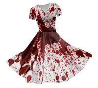 Generico Abito Donna Halloween Schizzi di Sangue Creativo Funny Vestiti Vampiro Carnevale Performance Costume da Cocktail Medievale da Sera 2024 Abiti di Halloween da Donna Orrore del Sangue Dress