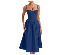 Generico Abito Donna Midi Casual con Scollo a Cuore e Spalline Regolabili per Un Femminile Elegante in Ogni Occasione (Blue, L)