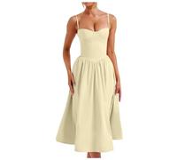Generico Abito Donna Midi Casual con Scollo a Cuore e Spalline Regolabili per Un Femminile Elegante in Ogni Occasione (Light Yellow, XXL)