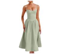 Generico Abito Donna Midi Casual con Scollo a Cuore e Spalline Regolabili per Un Femminile Elegante in Ogni Occasione (Light Green, S)