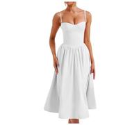 Generico Abito Donna Midi Casual con Scollo a Cuore e Spalline Regolabili per Un Femminile Elegante in Ogni Occasione (White, XL)