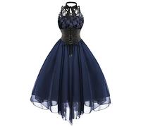 Generico Abito Donna Principessa Senza Maniche in Pizzo con Scollatura Profonda e Vita Cinta per Un Femminile Elegante in Occasioni Speciali Eventi Formali (Navy, XXL)