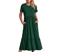 Generico Abito Elegante Donna, Abito Estivo Casual da a Maniche Corte, Girocollo, Ampio e Comodo con Vestitino Sexy (GN2, L)