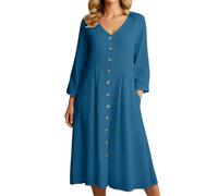 Generico Abito Elegante Donna, Abito Midi A Vita Alta in Lino Comodo E Rilassato Perfetto per Tutti I Giorni Grazie alla Lavorazione A Maglia