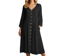 Generico Abito Elegante Donna, Abito Midi A Vita Alta in Lino Comodo E Rilassato Perfetto per Tutti I Giorni Grazie alla Lavorazione A Maglia