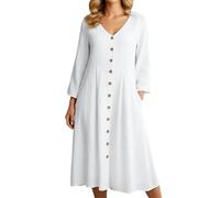 Generico Abito Elegante Donna, Abito Midi A Vita Alta in Lino Comodo E Rilassato Perfetto per Tutti I Giorni Grazie alla Lavorazione A Maglia