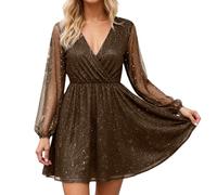 Generico Abito Elegante Donna,Elegante Abito Casual con Maniche A Rete E Design A Schizzi Dorati Abito da Festa Fluido di Media Lunghezza per L'Uso Quotidiano Caratterizzato da Una vestibilità Comoda