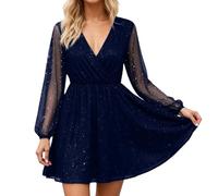 Generico Abito Elegante Donna,Elegante Abito Casual con Maniche A Rete E Design A Schizzi Dorati Abito da Festa Fluido di Media Lunghezza per L'Uso Quotidiano Caratterizzato da Una vestibilità Comoda