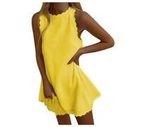 Generico Abito Estivo Donna Casual Senza Maniche Stampato Ampio da Spiaggia Minivestito Elegante Leggero Comodo per Vacanze Relax (Yellow, XXXL)