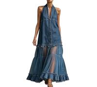 Generico Abito Estivo Donna Elegante - Abito Bohémien Patchwork Senza Maniche Svolazzante E Casual con Volant Confortevole Ed Elegante Ideale per La Casa per Quando Si È Fuori Casa E per Le Vacanze
