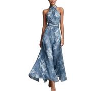 Generico Abito Estivo Donna - Elegante Abito Senza Maniche con Spacco Irregolare in Pizzo E Rete Floreale Perfetto per Una Serata Informale