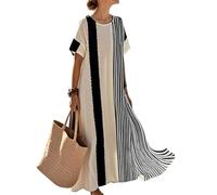 Generico Abito Estivo Donna Vestito Lino Mare Oversize Boho Chic V Collo Boho (A20,S)