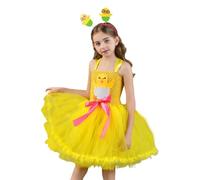 Generico Abito Giallo Da Bambina Abito alla bimba 2-12 anni | Senza Maniche Leggero primaverile trendy, caccia alle uova pasquali, festa e vacanza, bambino prescolare per domenica