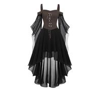 Generico Abito gotico da donna in rete con spalle scoperte maniche a farfalla abiti medievali abiti vintage strega costumi di Halloween 2026 Regalo