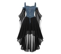 Generico Abito gotico da donna in rete con spalle scoperte maniche a farfalla abiti medievali abiti vintage strega costumi di Halloween 2026 Regalo
