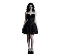 Generico Abito Gotico Donna Velluto Scollato V Senza Maniche Sexy | Miniabito Donna Senza Maniche in Pizzo, Vita Alta, Costume Retro Punk per Halloween e Party