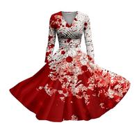 Generico Abito Halloween Donna Costume Sposa con Stampa di Sangue Vestito Lungo a Maniche Lunghe e Scollo a V Abito Elegante e Comodo Stile Bavarese per Cosplay e Oktoberfest