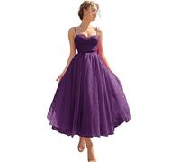 Generico Abito Homecoming Midi in Tulle per Adolescenti Abito da Sera Formale a Linea A con Spalline Sottili UVA L