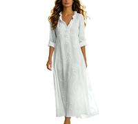 Generico Abito Lungo Boho con Ricami Floreali per Donna Vestito Donna Primavera Vestito Latino Americano Cerimonia Cocktail Casual con Scollo a V e Volant Tinta Unita per La Spiaggia e Le Vacanze