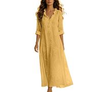 Generico Abito Lungo Boho con Ricami Floreali per Donna Vestito Donna Primavera Vestito Latino Americano Cerimonia Cocktail Casual con Scollo a V e Volant Tinta Unita per La Spiaggia e Le Vacanze