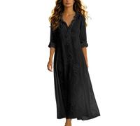 Generico Abito Lungo Boho con Ricami Floreali per Donna Vestito Donna Primavera Vestito Latino Americano Cerimonia Cocktail Casual con Scollo a V e Volant Tinta Unita per La Spiaggia e Le Vacanze