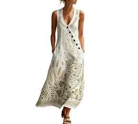 Generico Abito Lungo Donna Abito Estivo Italiano Elegante Midi Boho Fluido con Maniche A Sbuffo E Scollo per Donna Abiti Estivo Elegante Primaverile (Light Green, L)