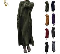 Generico Abito Lungo in Pizzo Largo e Taglie Forti,Abito Girocollo in Pizzo Tinta Unita da Donna,Loose Plus Size Lace Maxi Dress,Abito Pullover Casual a Maniche Lunghe con Tasche