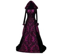 Generico Abito Medievale Donna Cappuccio Stampa Retro Maniche | Tessuto Leggero Confortevole, Vestibilità Regolare, Gonna Ampia, Cintura Regolabile, Per Cena Festa