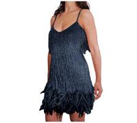 Generico Abito Medievale Donna Vestito Paillettes Donna Piuma Frange Camicetta Art Deco Banchetto da Sera Costume Carnevale