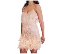 Generico Abito Medievale Donna Vestito Paillettes Donna Piuma Frange Camicetta Art Deco Banchetto da Sera Costume Carnevale