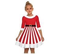 Generico Abito Natale Bambina - Toddler Baby Kids Girls Dress Set Christmas Striped Print Patchwork Princess Abito Morbido e Caldo per Abiti (A L/160)