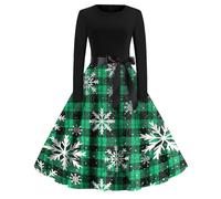 Generico Abito Natalizio Donna Manica Lunga, Abito da Sera Donna Stampati Girocollo, Abiti Midi Classic - Christmas Dress Vintage Casual Verde 5XL