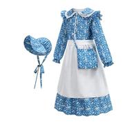 Generico Abito Prairie Bambina | Abito Coloniale Floreale Prairie con Cappellino | Accessorio Cosplay Per Carnevale Halloween Scuola Eventi Giornalieri Primavera