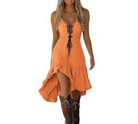 Generico Abito Retro con Scollo a V E San Maniche per Donne Vintage Western Country Abiti Boemia Chic Dress Party Spiaggia di Grandi Dimensioni Medievali Gonna Deguisement Hip Hop Costume da Cowgirl