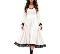 Generico Abito Rinascimentale e Medievale a Trapezio Da Donna Vestito Elegante a Maniche Lunghe Con Scollo a V e Pizzo Abito Da Sera Vintage Perfetto Per Halloween