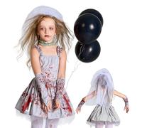 Generico Abito spudole di spaventoso - Abito spaventoso, vestiti per feste horror | Set di spaventoso costume da sposa zombi, guanti insanguinati e kit di vela, accessori per ragazze e donne, gustare